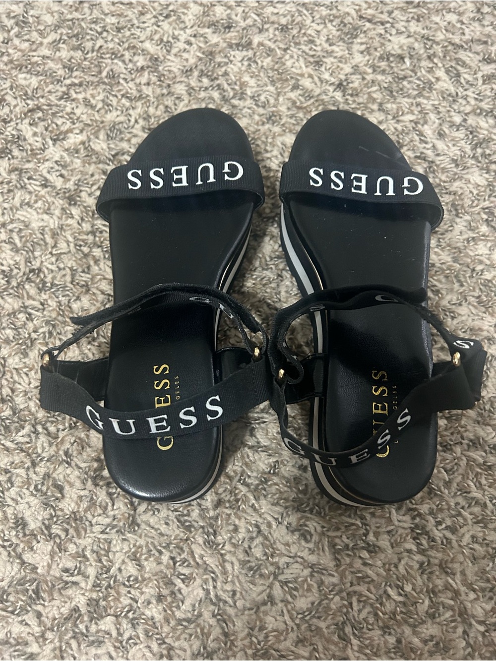 GUESS Black Logo Strap Platform Sandals - Picture 4 of 10